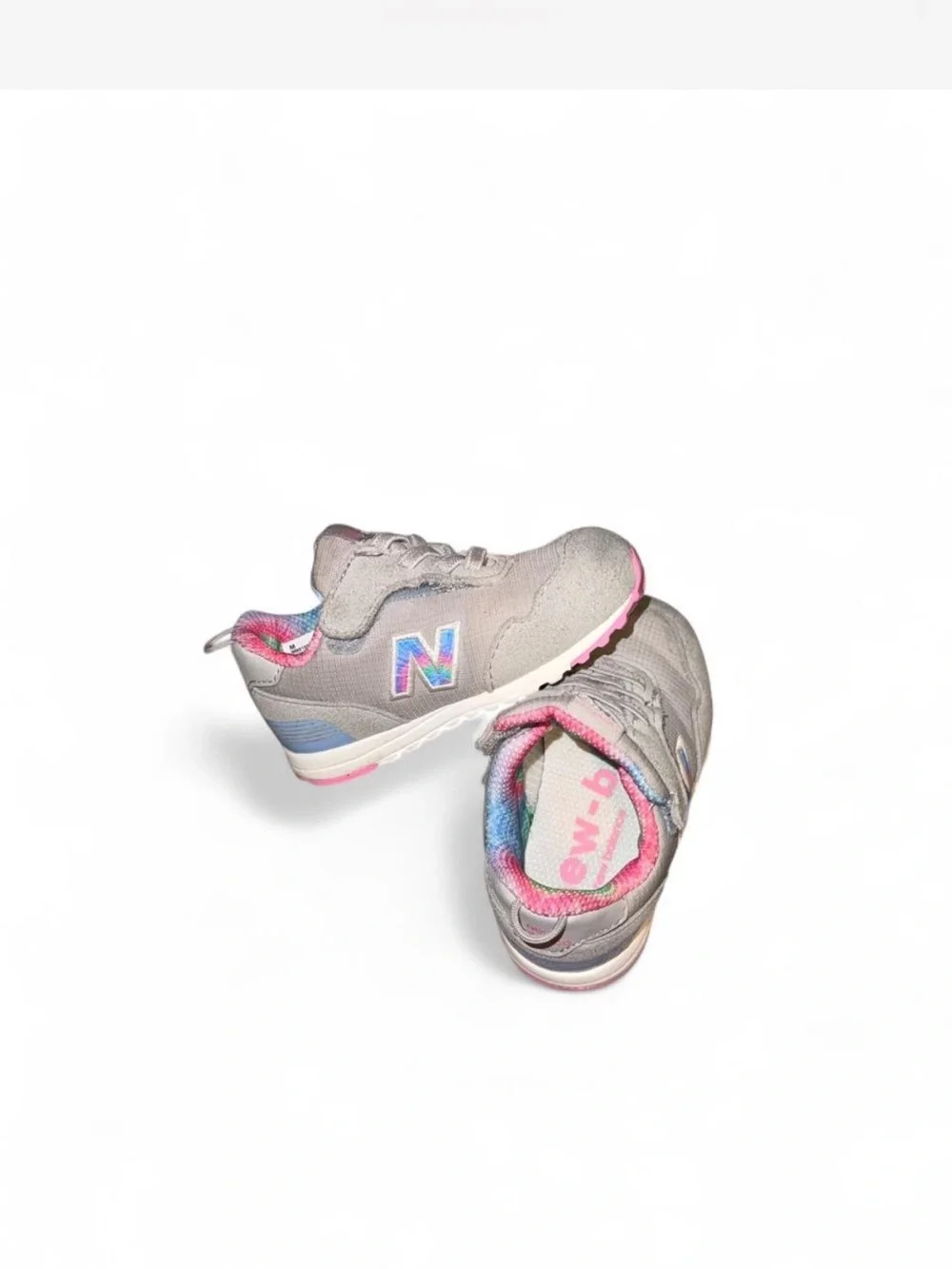 New Balance Kids' Gray Sneakers with Pink Soles and Tie-Dye Lining